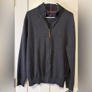 Men's Tommy Hilfiger Solid Full-Zip Sweater in Grey Size XL
